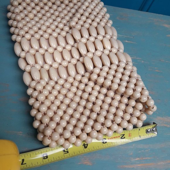 Vintage Beaded Clutch Bag Mini Zipper Closure Creamy Beige Round Oval Beads - Picture 8 of 12